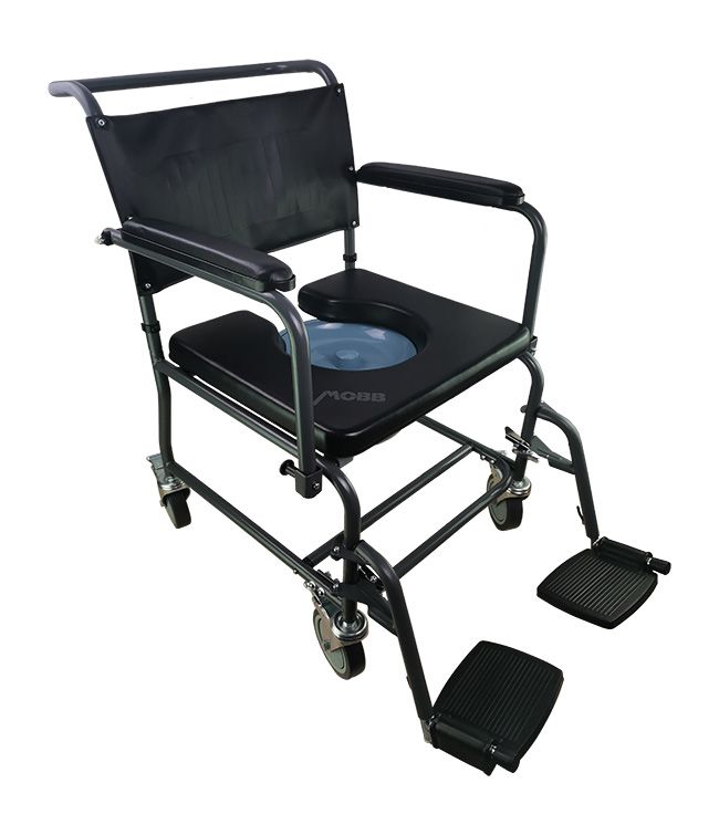 Padded Steel Commode Chair with Wheels II .Padded commode seat with full access to the back or front 4 swivel 4" locking caster